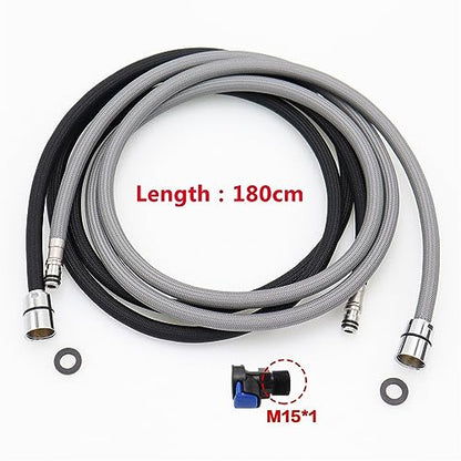 180cm F1/2 M15*1 Replacement Faucet Hose Quick Connect Pull Out Nylon Hose Tube Gray Black 180cm Shower Kitchen Accessories (Only Hose connector) - color: Only Hose connector