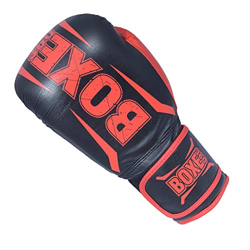 Boxing Gloves | Genuine Cowhide Real Leather | Muay Thai, Kickboxing, Sparring & Training | Pro Punching Gloves for Men & Women - color: BLACK/RED, size: 8OZ
