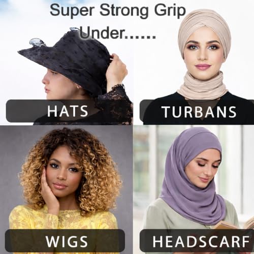 Mu Lan Gripband | Non-Slip Headband | Anti-Slip Velvet Under Scarf Hijab | Double Grip Hair Shawl Turban Hat Wig (Black) - color: Black
