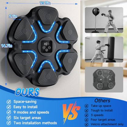 Music Boxing Machine, Interactive Punching Trainer with Boxing Gloves, Large Size Wall Mounted Electronic Boxing Target for Adult Kids, 9 Modes & 9 Speeds - color: ‎black-kid