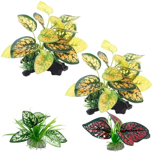 Moonorange Reptile Artificial Plants, Terrarium Plants Decorations Supplies, Aquarium Fish Tank Plant, Amphibian Habitat Hideout Tank Accessories(M Set-4pcs/C) - color: M Set-c