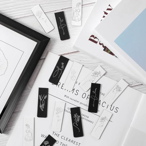Outus 24 Pcs Minimalist Line Art Magnetic Bookmarks Female Face, Line