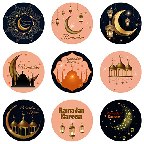 20 Sheets Ramadan Kareem Stickers Labels Eid Mubarak Round Sticker Ramadan Party Decoration Ramadan Party Supplies Favors Decoration for Eid Al Fitr & Eid Al Adha Festival