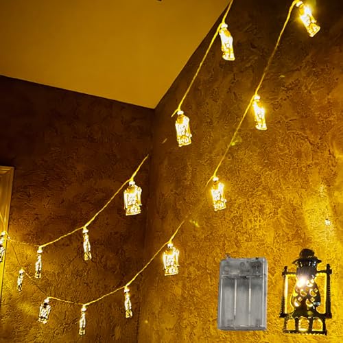 Home Decor Metal String Lights - Indoor Festive Decoration, Bright Warm White LED Lights with Battery Pack, Set of 2 (10pcs Each, 20 Total) 5ft Long (20pcs - 2 Sets) (Lantern_WW) - color: Lantern_WW