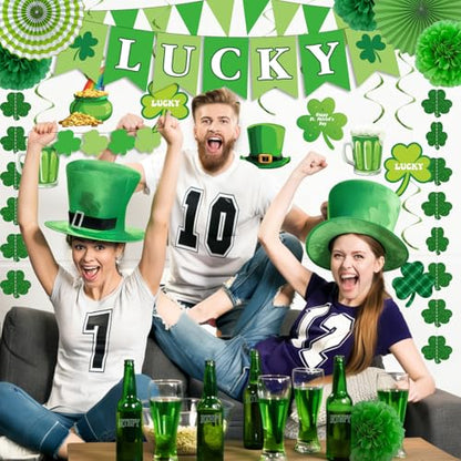 St. Patrick's Day Decorations Kit Shamrock Garlands Hanging Swirls Lucky Banner for Saint Patrick's Day Party Decor, Green Paper Fans Pom Poms Irish Decor for Home Saint Patrick Party Supplies - style: St. Patrick's Day