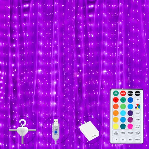16 Colors Changing Curtain Lights - 250 LED 9.8 X 8.8 FT Fairy String, 7 Modes Twinkle with Remote, Backdrop Wall Hanging Dripping for Bedroom Backyard Halloween Christmas Decor - size: 250 LED