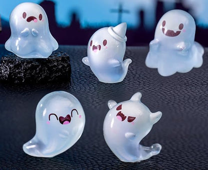Y&ICrafts Cute Luminous Halloween Ghost Dolls, Glow in The Dark Ghost Fish Tank Aquarium Décor, Mini Ornaments for Desktop, Micro Landscape Creative Decoration Accessories (Mini, 6, PCS)