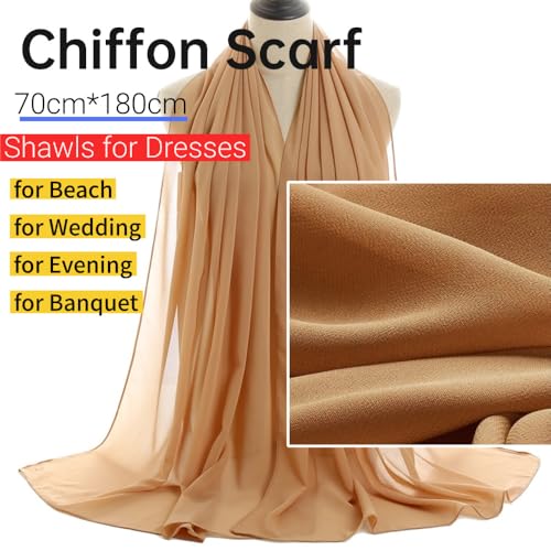 Harewom Chiffon Hijab for Women Sheer Shawl and Wraps for Wedding Bridal Scarves Summer Lightweight Sun-proof Scarf - color: Khaki Chiffon Hijab Shawls Scarves