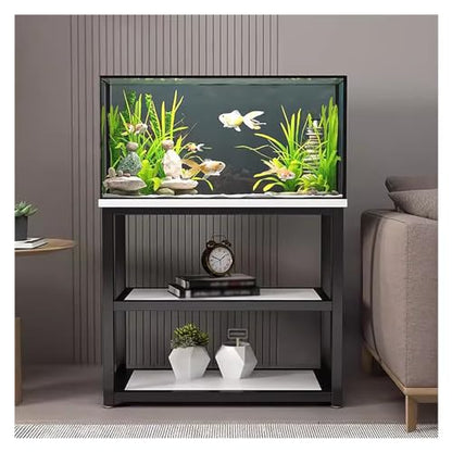 27.5in Tall Black Aquarium Stand 5 10 20 Gallon, Metal and Wood Fish Tank Holder Stand with 2 Layer Storage Shelf, Modern Rectangle Breeder Tank Stands Turtle/ （#2-60x35x70cm） - color: #2, size: (LxWxH)60x35x70cm