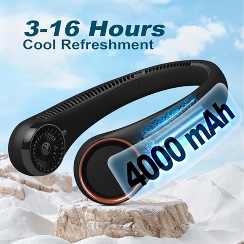 CIVPOWER Neck Fan: Portable Personal Neck Cooling Rechargeable Bladeless Fan - Hands Free 3 Speed 4000 mAh Battery USB Operated Wearable Headphone Design - Gift for Men Women Outdoor (Black) - color: Black
