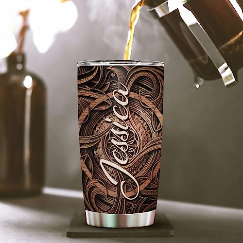 WAZONE Personalized Owl Tumbler Insulated Cup With Lid Wooden Drawings 20oz 30oz Stainless Steel Coffee Travel Mug Custom Name Customized Gifts Themed Animal For Men Women Teen Owls Lover - color: Owl