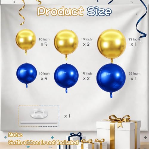Togvu Navy Gold Round Foil Balloons, 16PCS Different Sizes 4D Metallic - color: Navy Gold