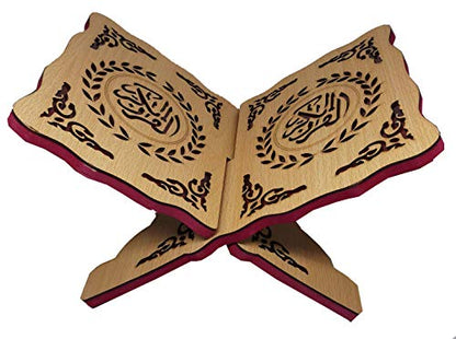 Wooden Book Stand Al-Quran Rihal AMN-208 Scripture Carving Chanting Bookshelf Islam Foldable Rehal Bible Magazine Cookbook Display Holder Rack Muslim Gift (Beige_01, Small (20x30 cm.))