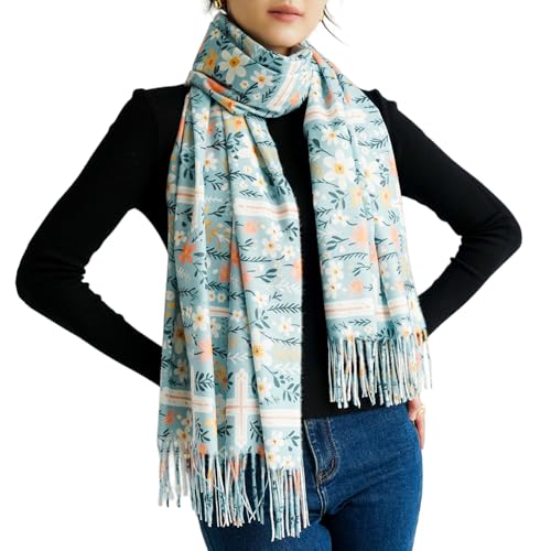 Prayer Shawls for Women Christian Floral Blanket Scarf with Cross,Wrap Scarf for Teacher Mother Church Gifts - color: Mint Blue