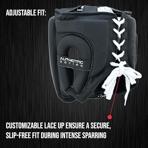 Authentic Series A2 Boxing Headgear - Premium Leather Head Guard for Kids and Adults in MMA, Kickboxing, Muay Thai, Karate, Martial Arts, and Taekwondo - color: Black, size: Small-Medium