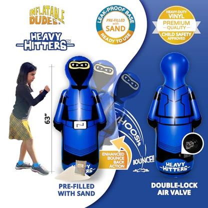 INFLATABLE DUDES Blue Ninja Toy 63” - Kids Punching Bag | Sand-Base | Bop Bag, Pre-filled with Sand, Inflatable Toy, Punching Bag for Kids, Enhanced Bounce-Back Action, Indoor/Outdoor - color: Blue Large Ninja | Pre-filled with Sand