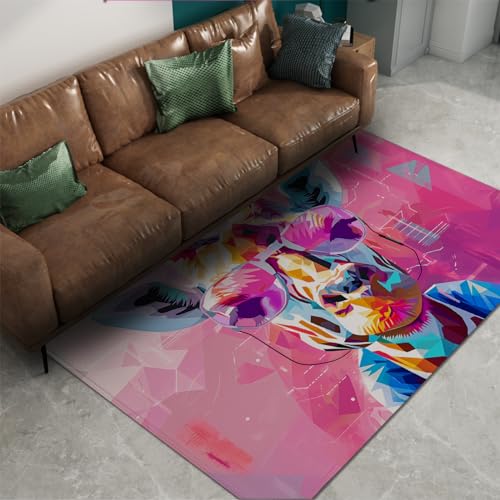 Pink Carpet Modern Geometric Patterns Non-Slip Area Rugs for Kids Room Funny Deer Rug for Baby Girls Teen Dorm Home Decor 160x200cm - size: 5'3" x 6'7"