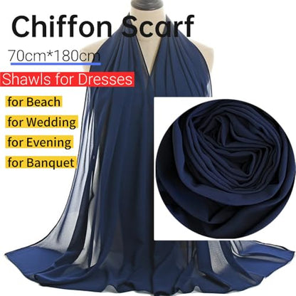 Harewom Long Sheer Chiffon Hijab Scarf for Women, Lightweight Shawl Wrap - color: Navy Blue
