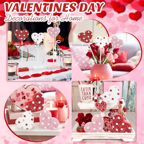 3 Pieces Valentine's Day Table Decorations Wooden Heart Set,Rustic Valentine's Day Tiered Tray Decor for Home Tables (Dot) - style: Dot