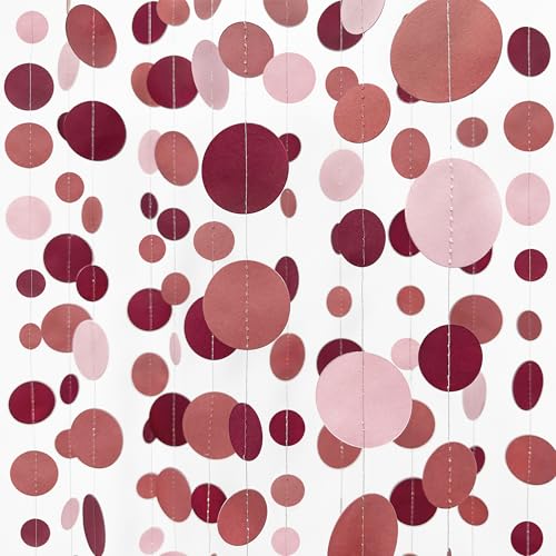 Burgundy Dusty Pink Decorations Circle Dot Garland Maroon Pink Hanging Polka Dot Streamer Banner for Wedding Birthday Bridal Shower Engagement Graduation Anniversary Garnet Party Supplies - color: Dusty Pink Maroon