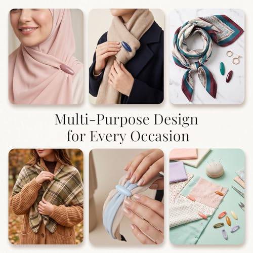 48Pcs Hijab Pins for Women, Plastic Oval Scarf Safety Pins,Colorful Hollow Muslim Headscarf Pins,Locking Brooch Clips for Scarves Clothing Accessories