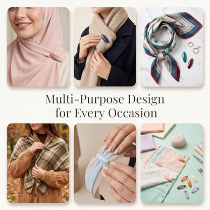 48Pcs Hijab Pins for Women, Plastic Oval Scarf Safety Pins,Colorful Hollow Muslim Headscarf Pins,Locking Brooch Clips for Scarves Clothing Accessories