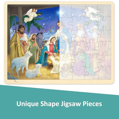 Wooden Nativity Puzzle, 48 Piece Puzzles for Kids Ages 3-5, Nativity Set Christmas Puzzle for Kids Ages 4-8 - style: 48 Piece