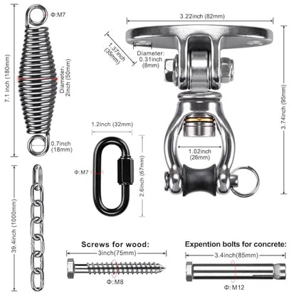 SELEWARE Hammock Chair Hanging Kit, Bearing Swing Hanger w/Spring & Chain | Stainless Steel 360° Swivel Swing Hooks, Ceiling Mount for Hanging Indoor Outdoor Swing Hammock Chair Yoga Silk Punching Bag - color: Bearing Swing Hanger With Chain & Conical Spr
