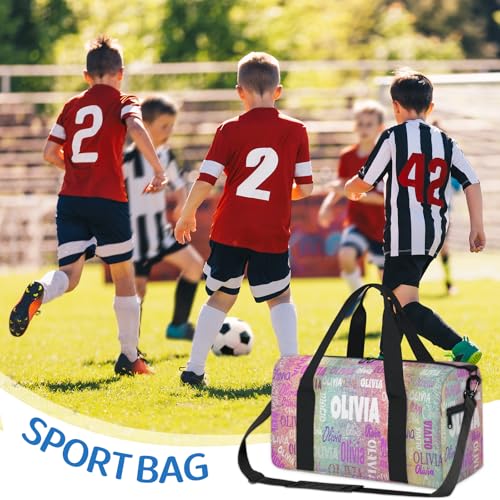 Personalized Gym Dance Ballet Bag Small, Colorful Rainbow Glitter | Custom Name Sport Weekender Carry On Travel Duffel Bags - color: Pink Blue Colorful