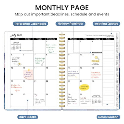 Planner 2026-2027, Academic Monthly and Weekly Calendar Planner for Women, July 2026 - June 2027, Hardcover Pretty Agenda Planner Book with Tabs, Spiral Daily Organizer for School Office Home Supplies, 8.5" x 11" - Distant Peaks - color: F-Distant Peaks,