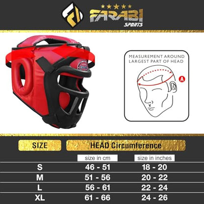 Farabi Sports Boxing Headgear Grill Head Gear MMA Training Kickboxing Sparring Gear Removable Front Bar Grill - color: Red, size: Small