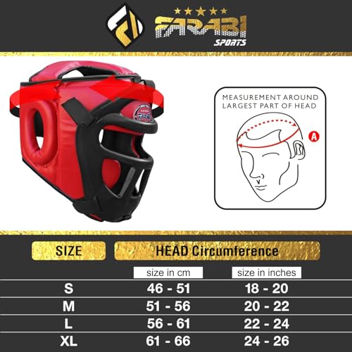 Farabi Sports Boxing Headgear Grill Head Gear MMA Training Kickboxing Sparring Gear Removable Front Bar Grill - color: Red, size: Medium