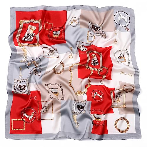 STARWHISPER 27" Square Head Scarf for Women Silk Feeling Satin Scarf Women Fashion Silk Scarf for Wrapping Hair - color: Red White Circle
