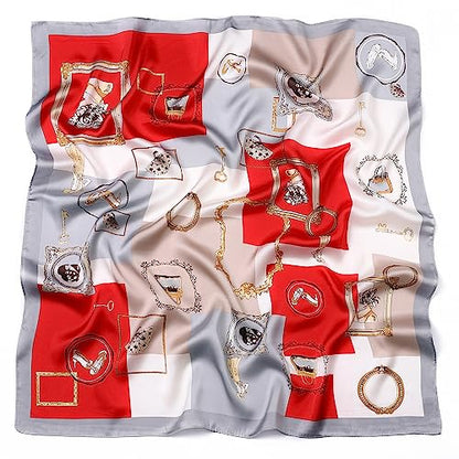 STARWHISPER 27" Square Head Scarf for Women Silk Feeling Satin Scarf Women Fashion Silk Scarf for Wrapping Hair - color: Red White Circle
