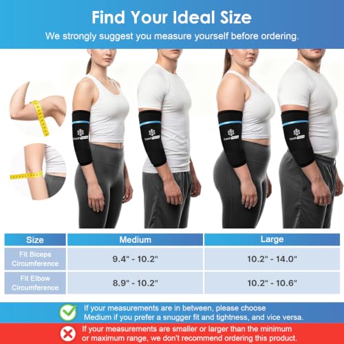 ComfiTECH Dual-Gel Elbow Ice Pack Wrap for 30-Minute Cooling & Injuries, Reusable Gel Forearm Brace for Tendonitis, Cold Compression Sleeve for Pitchers, Tennis Elbow & Golfer Arm Relief, L, 2 Packs - size: Large