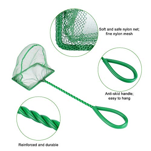 Lpraer 4in 5in 6in Aquarium Fish Net Green Fine Mesh Nylon Net Collection with 11" Long Handle Square Quick Catch Fish Net for Fish Tank - color: Green, size: 4 inch