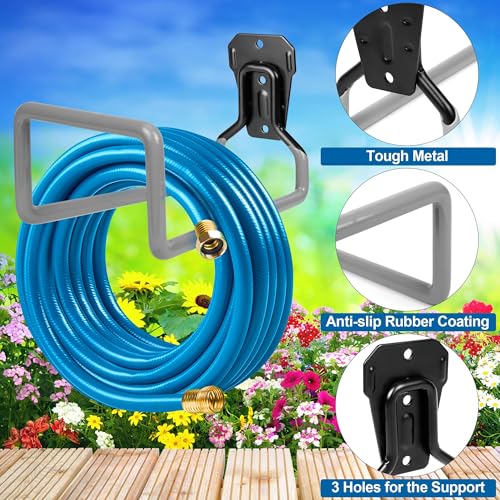 PeoMev Garden Hose Holder Metal Garden Hose Reel Wall Mounted Hose Hanger | Heavy Duty Water Hose Holders for Outside Water Hose Storage - color: Gray
