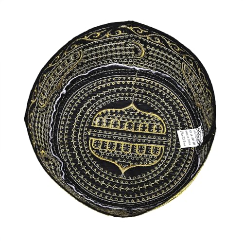 Muslim Prayer Hat for Men Worship Hat Islamic Muslim Prayer Hats Cap Beanie Headwear for Ramadan Eid - color: Gold