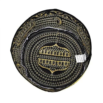 Muslim Prayer Hat for Men Worship Hat Islamic Muslim Prayer Hats Cap Beanie Headwear for Ramadan Eid - color: Gold