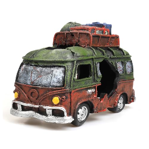 Aquarium Decorations Resin Bus Wreck Fish Tank Decoration Beta Fish Shrimp Aquatic Pets Hiding Cave Accessories