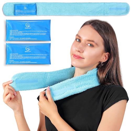 Neck Ice Pack Wrap with 2 Reusable Gel Ice Packs, Flexible Ice Wrap for Neck, Shoulders, Knees, Wrists, Soft Cooling Towel Compress for Post Surgery, Tonsillectomy, Migraine, Sore Muscle Pain Relief - style: Neck Ice Wrap