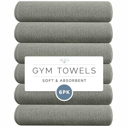 S&T INC. Microfiber Gym Towels, 6 Pack, 16" x 27" | Absorbent and Lightweight, Quick-Dry, Compact for Gym Bag, Yoga and Travel, Machine Washable - color: Grey