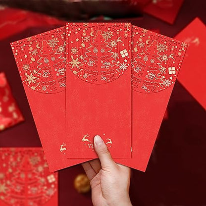 Holiday Christmas Money Holders for Cash Gift 12 Pcs, Xmas Red Envelopes Money Envelopes with Gold Foil & Laser Cut, Christmas Currency Envelope Cash Stuffing Envelopes (Red) - size: Vertical，7"×3.4"
