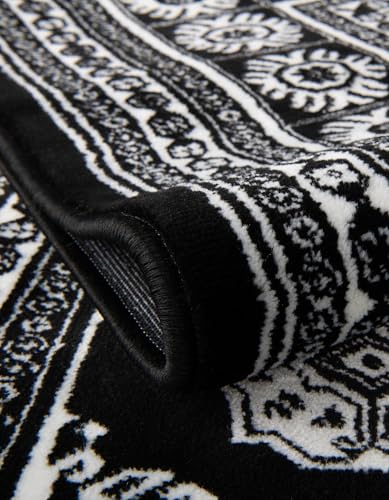 Rugs.com - Bokhara Rug – 12 Ft Runner Black and White Easy-Clean Runner Rug – Traditional Medallion Design for Hallways, Entryways, and Kitchens - color: Black and White, size: 2'7" x 12' (Runner)