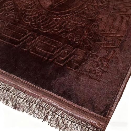 JE JOUE Luxury Islamic Prayer Mat with Tasbih Beads - Extra Thick Large Padded Sajadah for Men, Women & Kids, Soft Non-Slip Muslim Prayer Rug for Eid, Ramadan, Travel(31 "x 47",Dark Coffee) - color: Dark Coffee