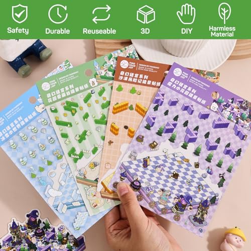 Girls 3D Miniature Scene Stickers,4 Sets Fantasy Maze DIY House Stickers for Alice's Garden, Magic Garden, Desert Adventure, Snow Maze, 3D Sticker Scenes for Adult Kids Relief Stress Pass The Time - style: Fantasy Maze