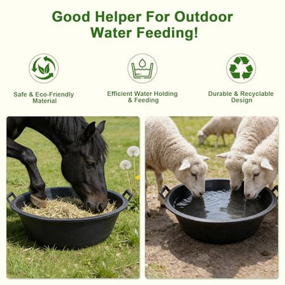 4Pcs Large Rubber and Plastic Feed Pan with Handle, 8.6 Gallon 34 Quart | Utility Horse Feed Bucket, For Cats Dogs Goats Chicken, Dust Bath Container, Animal Feeding Watering Bowl