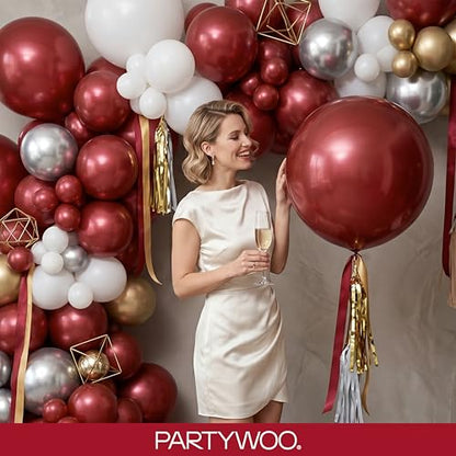 PartyWoo Burgundy Balloons 128pcs Dark Chestnut Red Maroon Color - color: Burgundy-y62