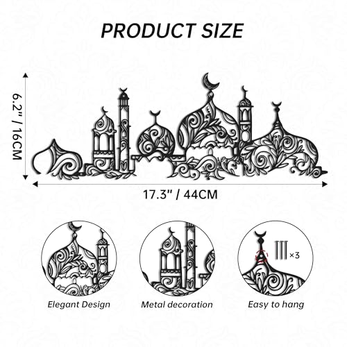 Slickss Islamic Architecture Wall Art, Mosque Decor | Islamic architectural design with mosque motifs; arabic calligraphy; living room, prayer room; 6.3x17.3in; Ramadan, Eid gift
