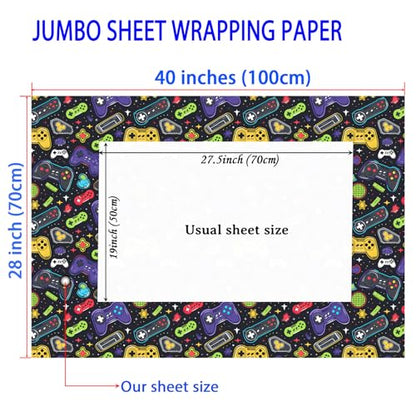 Cuitpan Gaming Wrapping Paper - 4 Jumbo Sheets, 28 * 40 Inches, Video Game Console and Black Starry Sky Design, for Boys Birthday, Gaming Party & Holiday Gifts - color: Black-Gaming